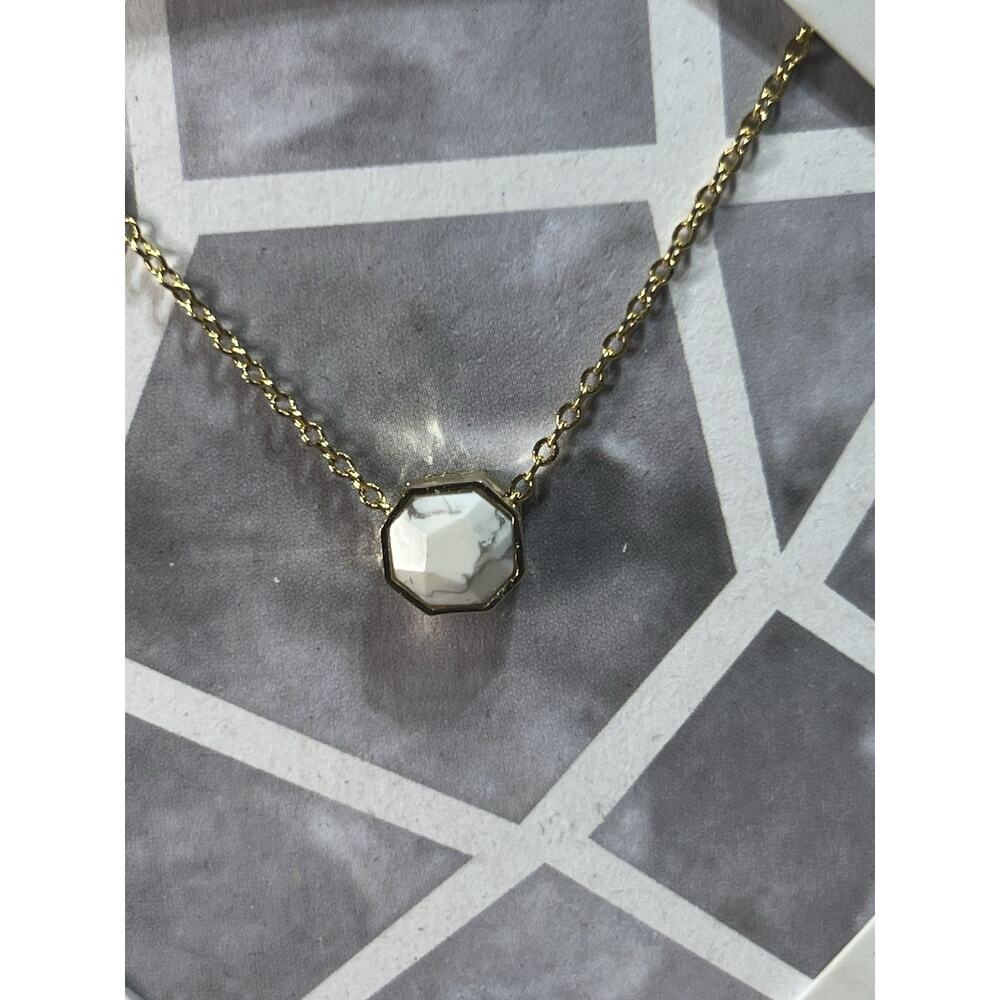Gorjana Power Gemstones necklace featuring a white Howlite hexagon pendant 15 In - Picture 2 of 3